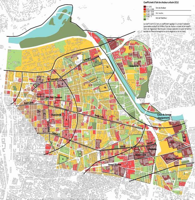 Cartographie des enjeux de surchauffe urbaine, PPE Villeurbanne - TRIBU
